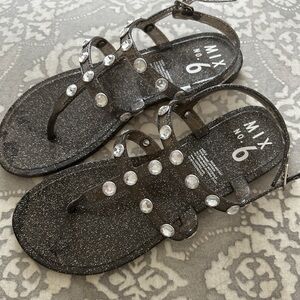 Black studded gladiator sandals size 6 woman black sliver rhinestone glitter